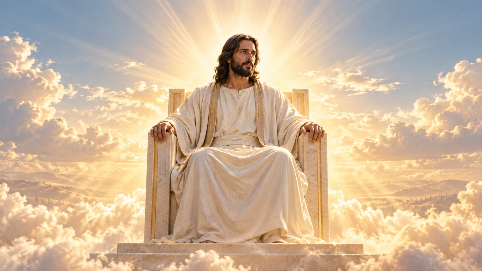 AI-imagined symbolic depiction of Christ seated in glory