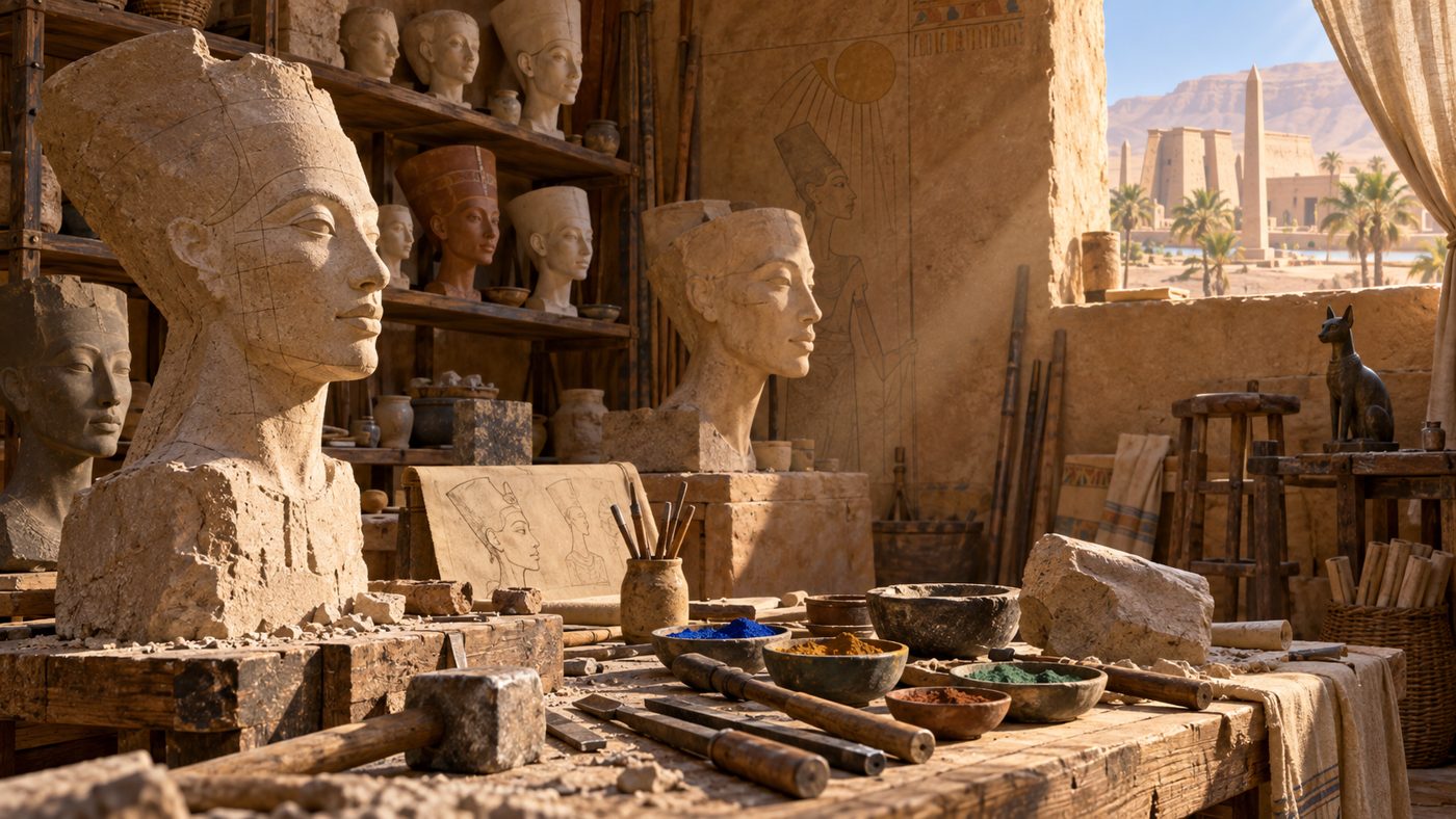 A sculptor's workshop in ancient Egypt